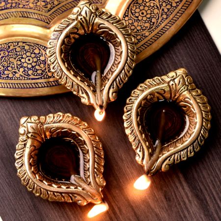 Brass Bud Shaped Diwali Diyas For Mandir Pack of 3